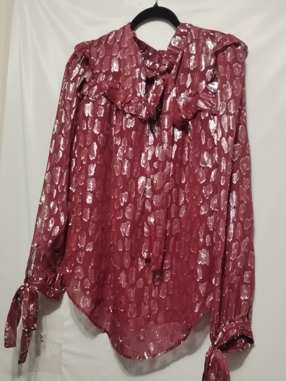 Veronica Beard Brook Rose-Metallic Tie-Neck Blouse
